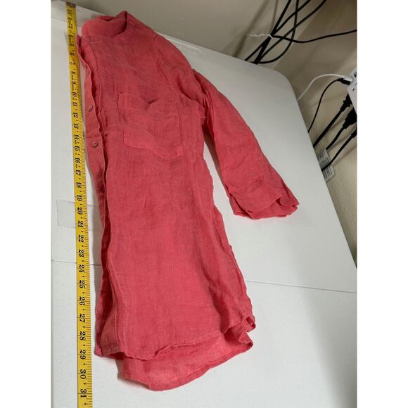 Eileen Fisher Top Women Small Coral Sheer Tunic 100% Linen Summer Beach Lagom - Picture 10 of 10